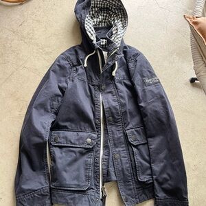 Abercrombie & Fitch Navy Field Jacket with Checkered Hood